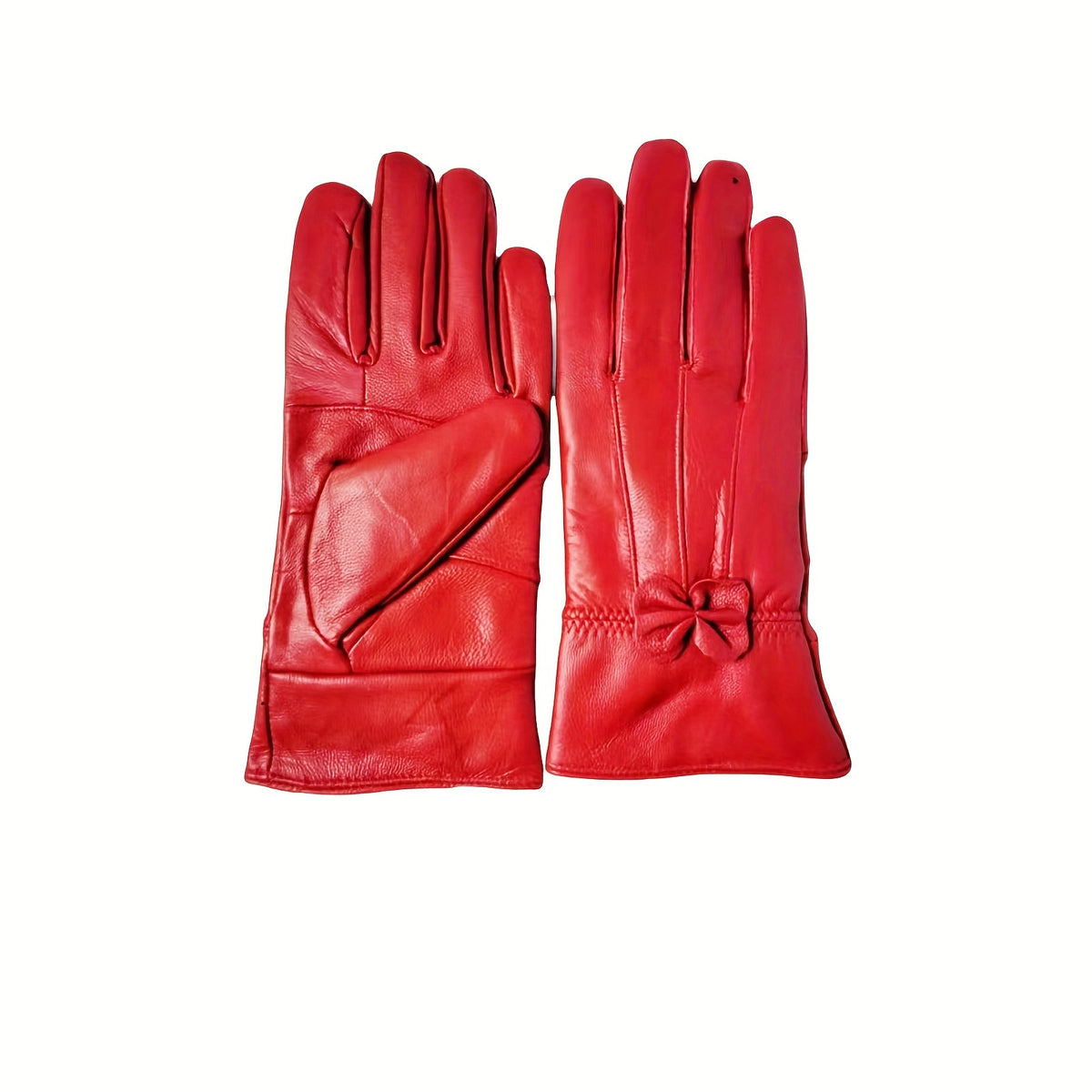 Gants cuir femme violet, vue rapprochée du nœud