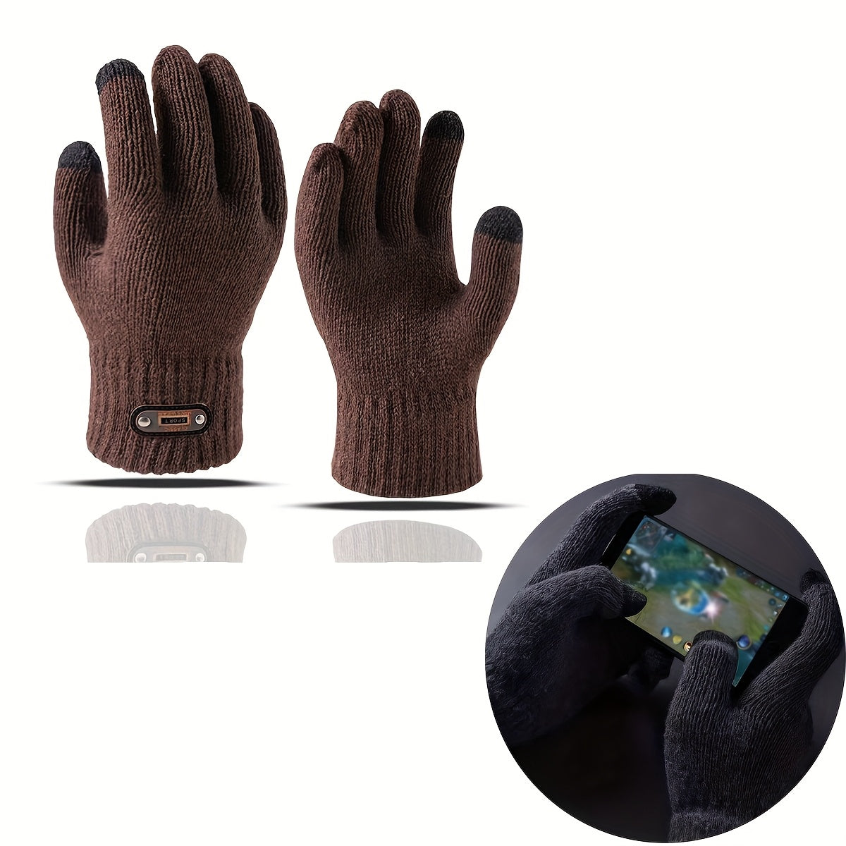 Gants homme café, vue de dos et de face