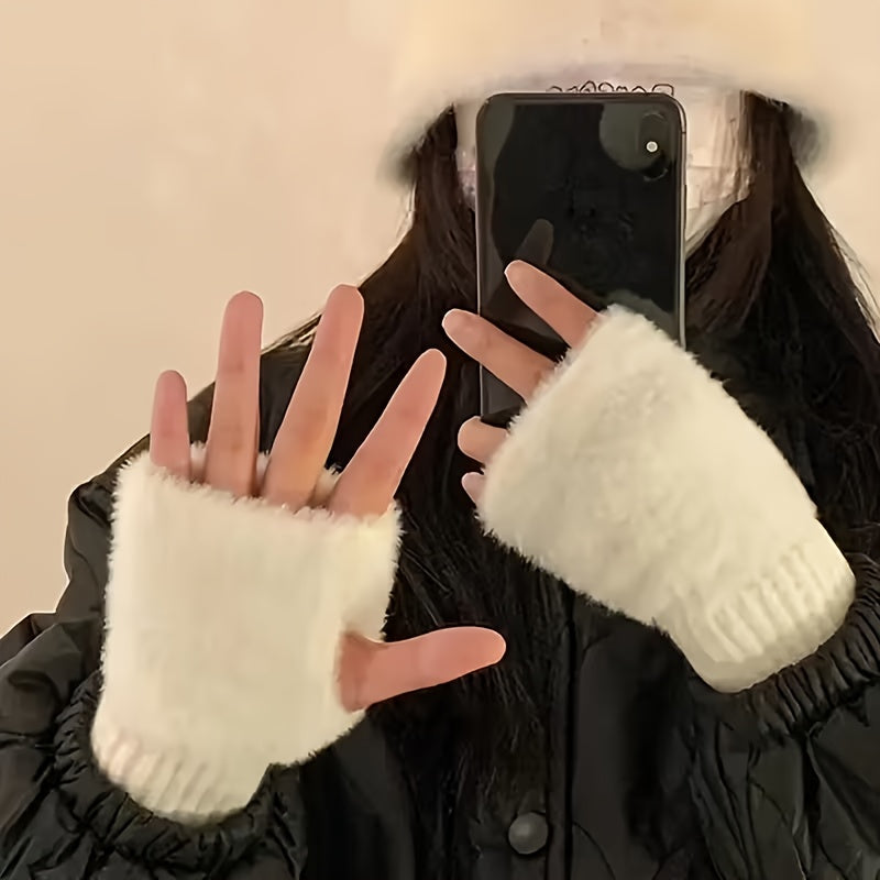 Mitaine femme peluche, détail du tricot