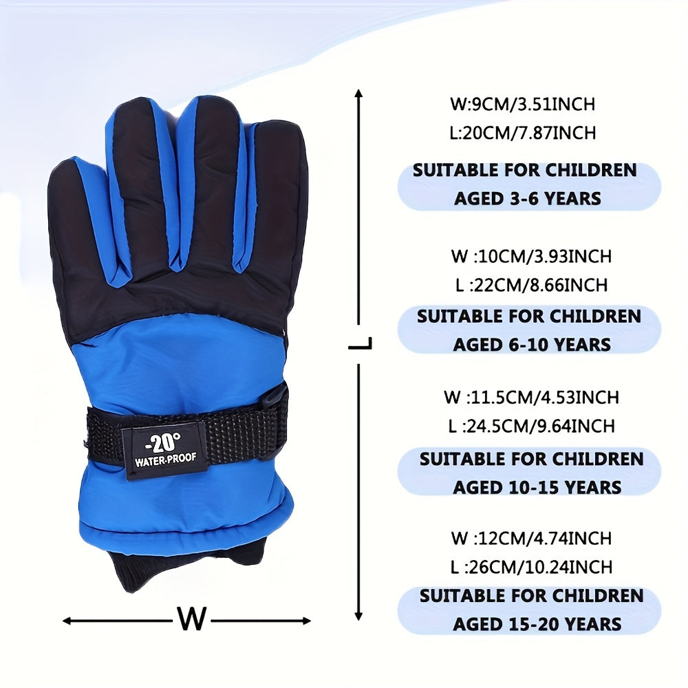 Gants de ski enfant bleu, tableau des 4 tailles de 3 à 20 ans