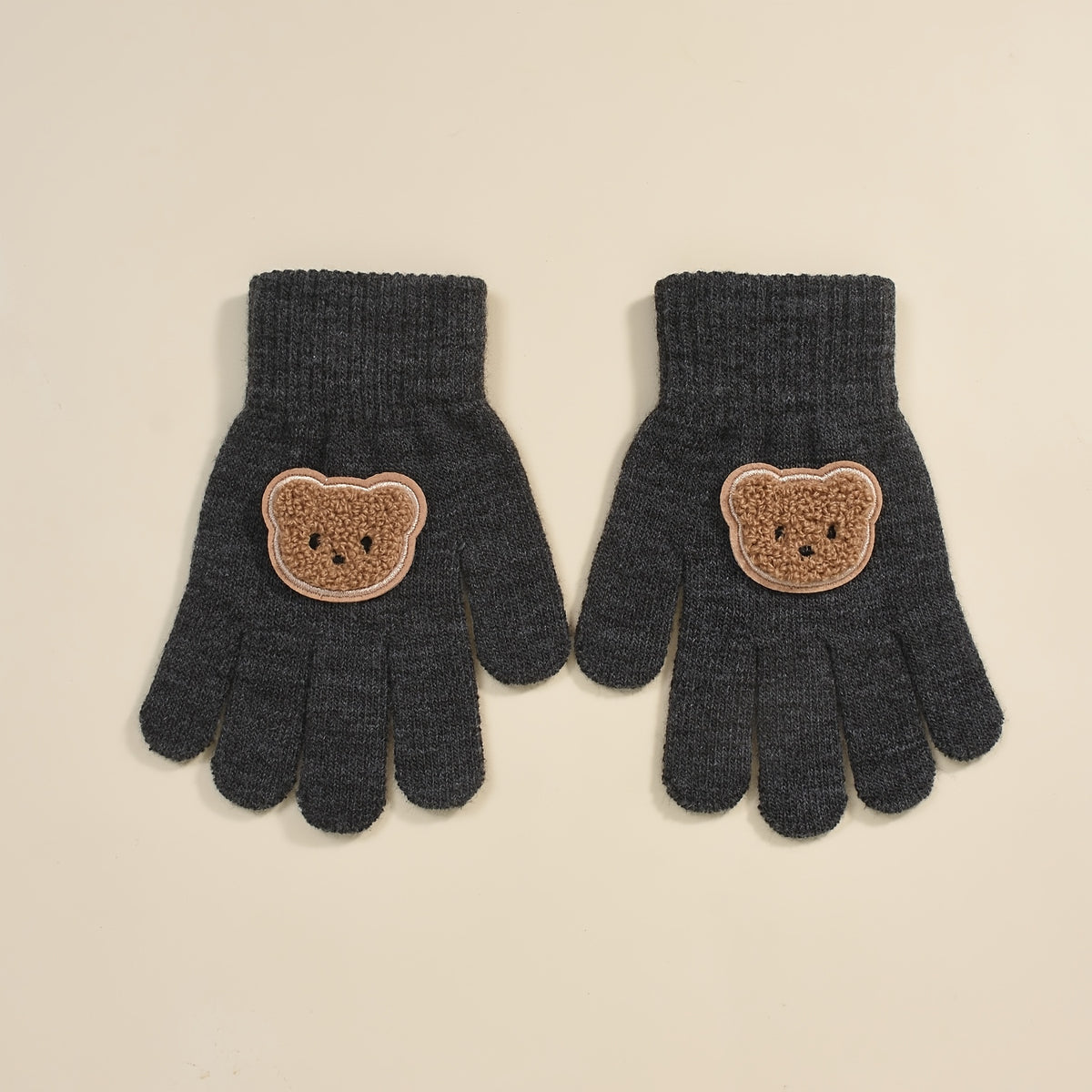 Gants enfant coloris gris foncé, tricot extensible