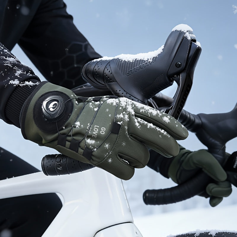 Gants de vélo vert armée, vue portée sur guidon
