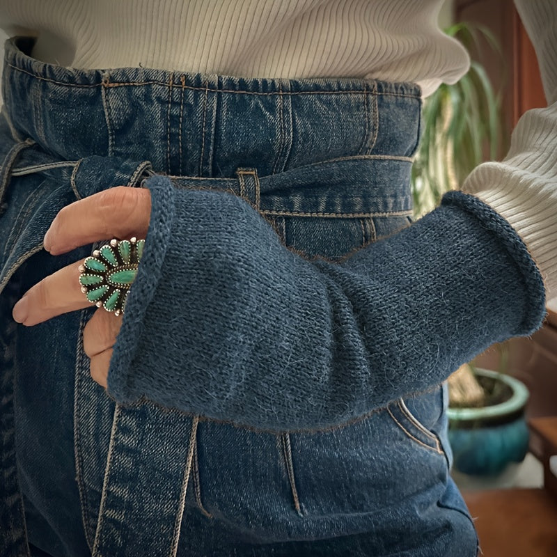 Mitaine femme tricot coloris bleu marine