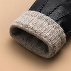 Gant unisexe en cuir de mouton véritable, détail du tricot