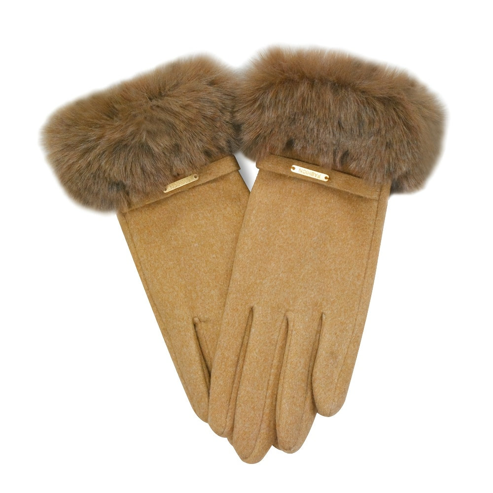 Gants femme coloris kaki, col fausse fourrure