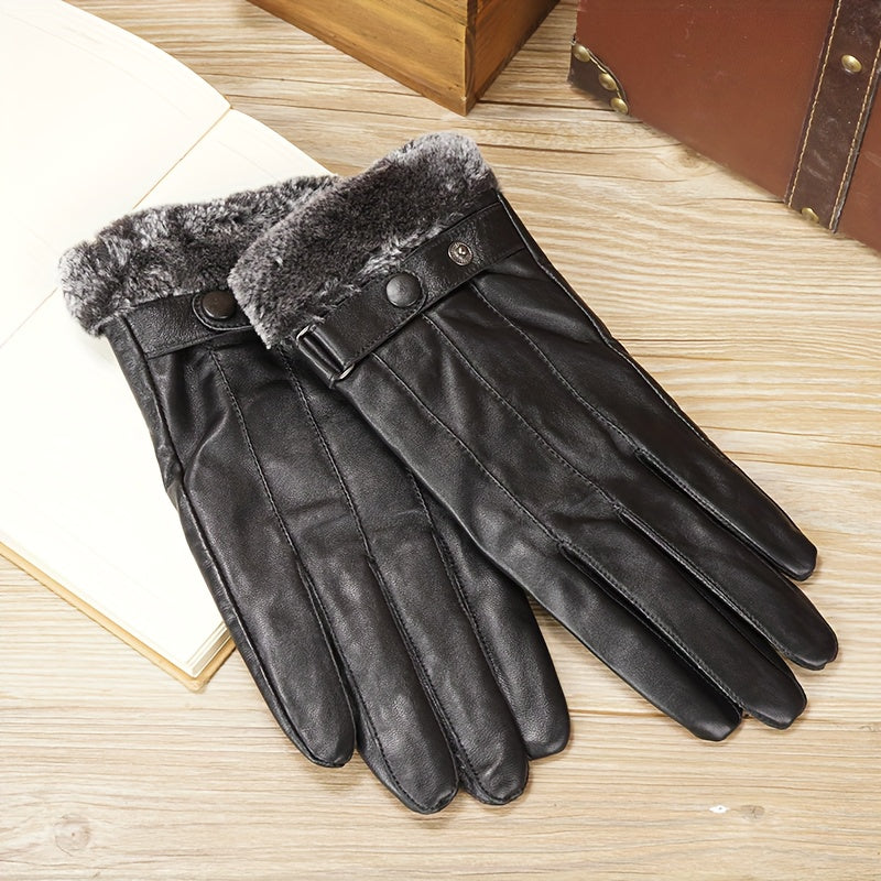 Gants homme cuir noir, revers moelleux