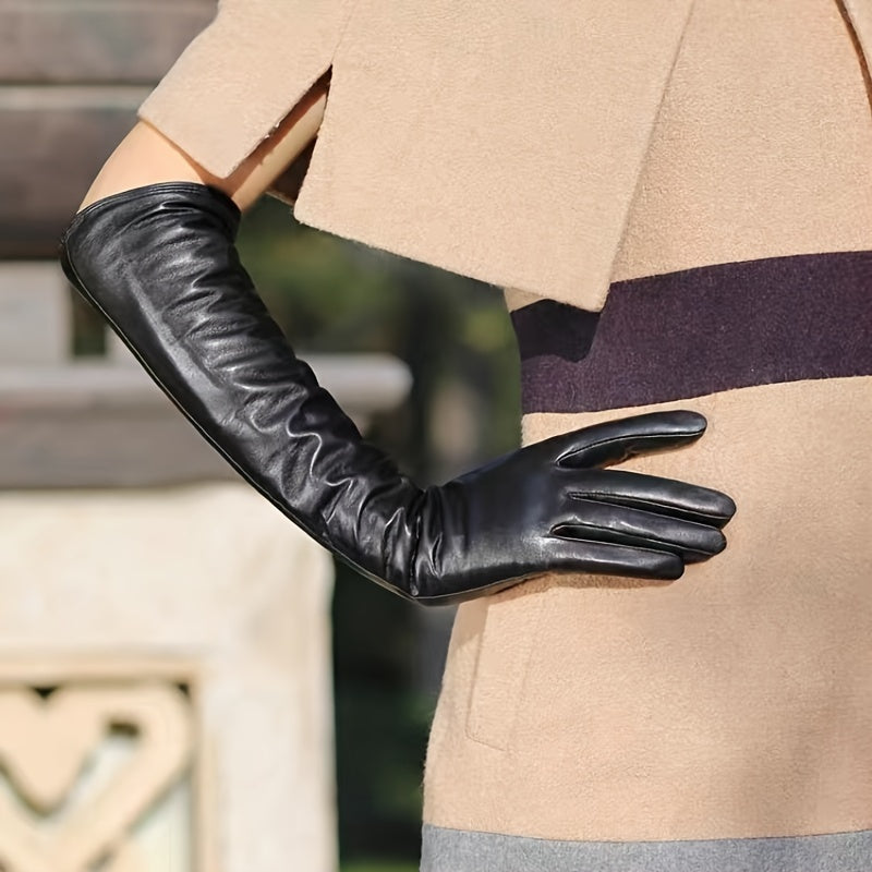 Gants similicuir femme longs, posés à plat