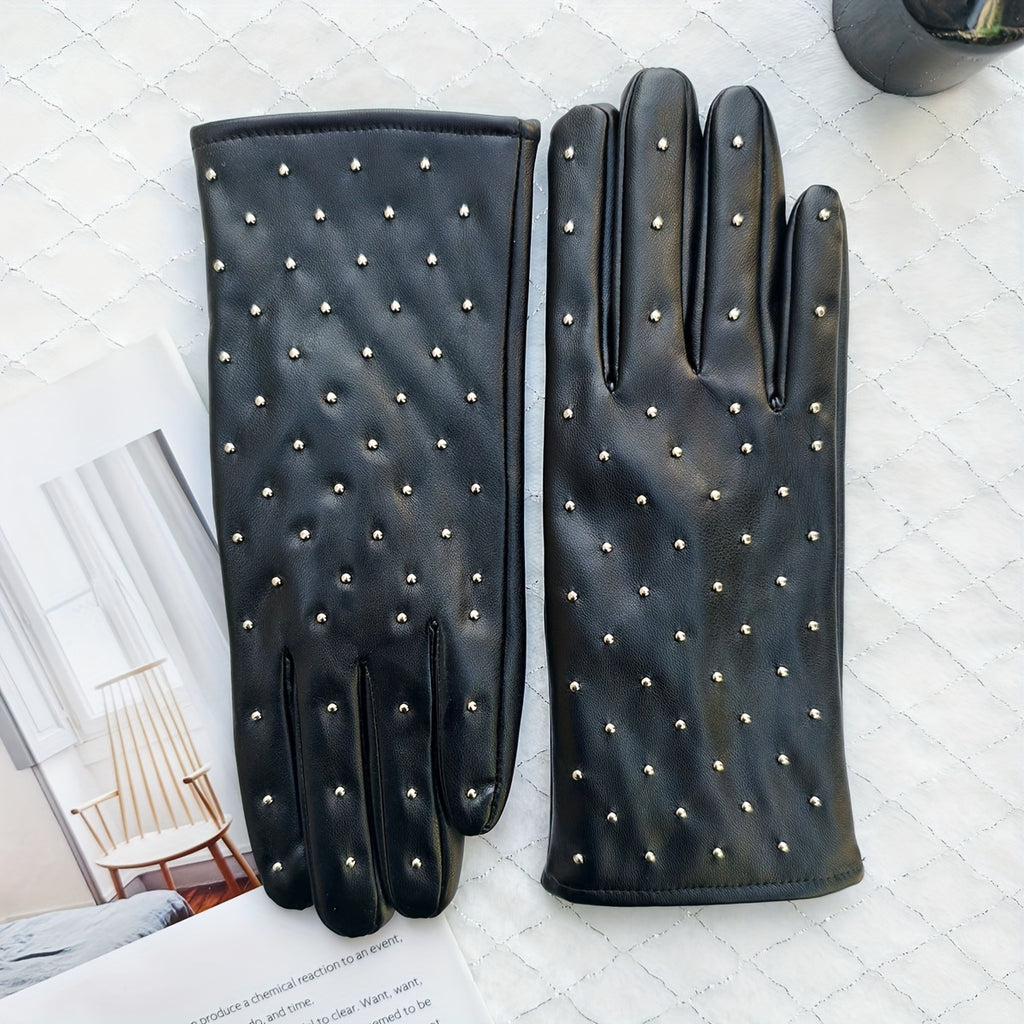 Gants femme cuir PU noir portés