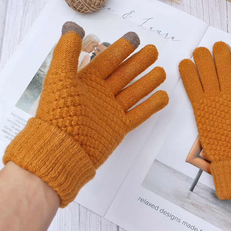 Gant homme coloris tangerine en laine et cachemire, maille texturée