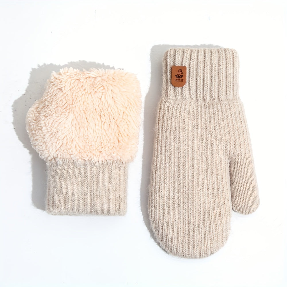 Moufle femme café rayée, double épaisseur
