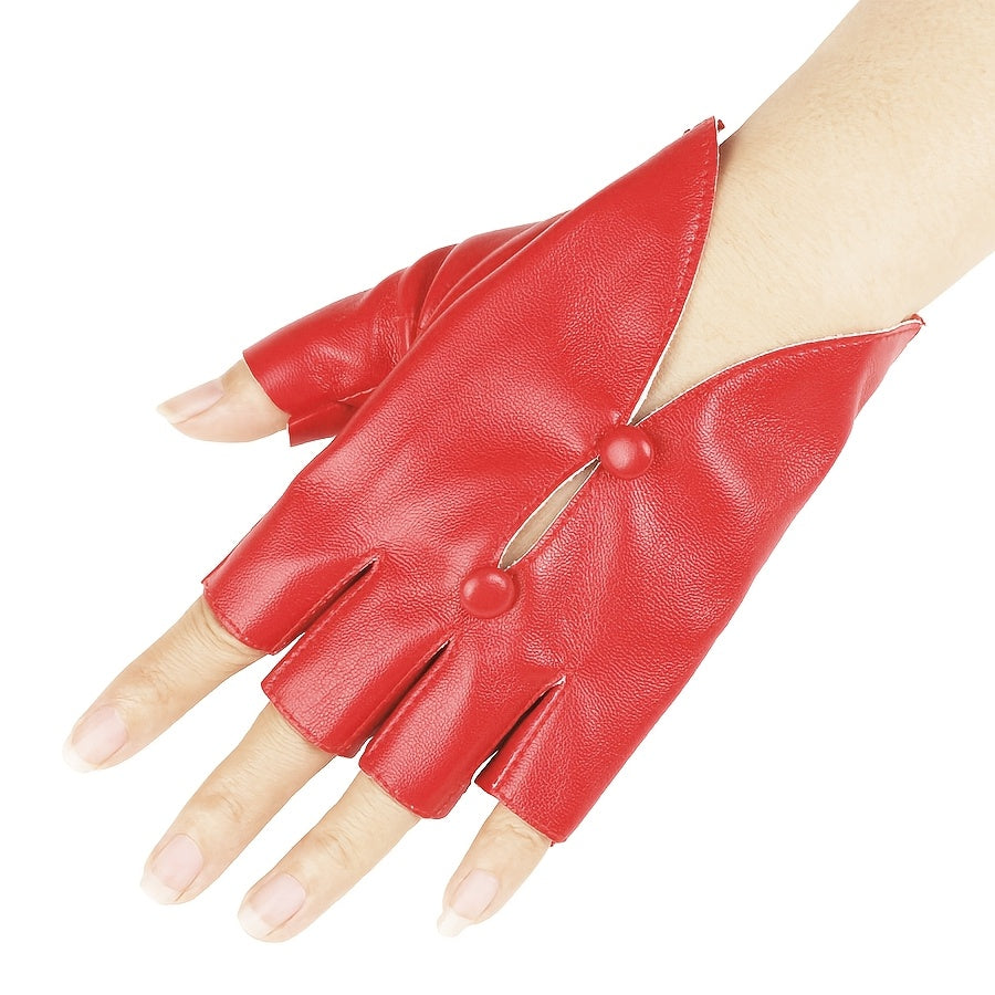 Mitaine femme cuir PU rouge, fente boutonnée au dos de la main