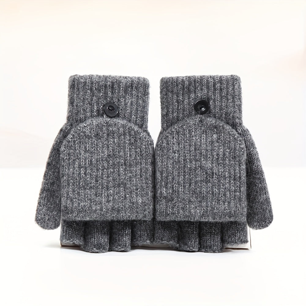 Gants enfant demi-doigts jacquard, coloris gris