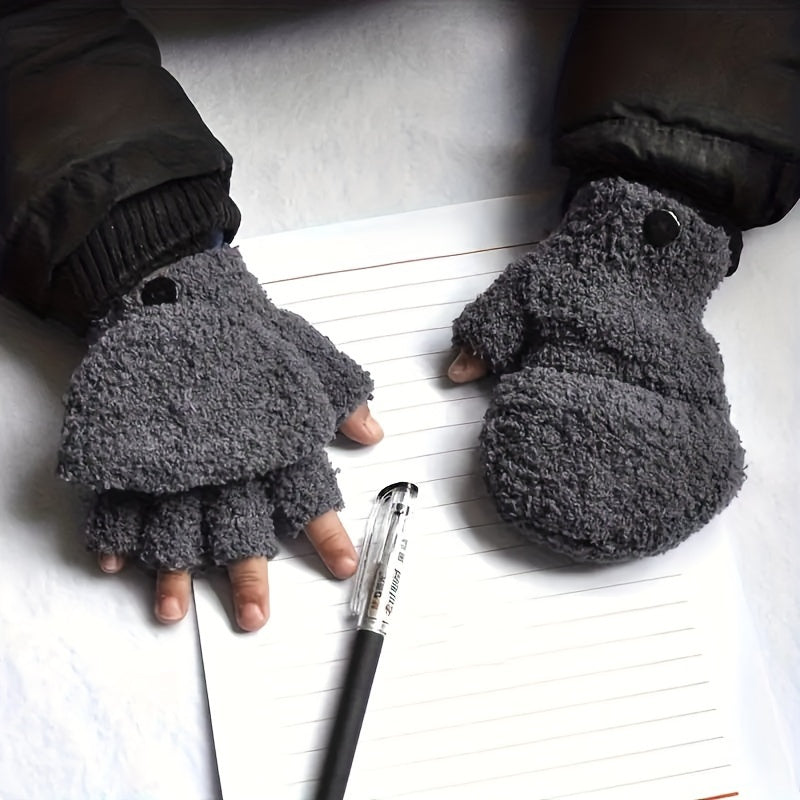 Gants enfant coloris gris, mi-doigts à rabat