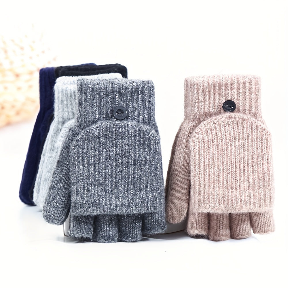 Gants enfant demi-doigts, rabat convertible boutonné sur le dessus