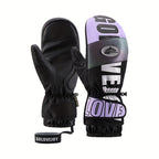 Gants de ski moufle noir et violet, vue de dos et paume