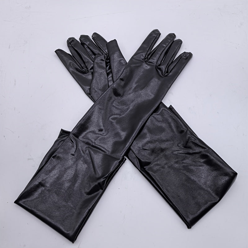 Gants longs femme vernis noir, vue de dos