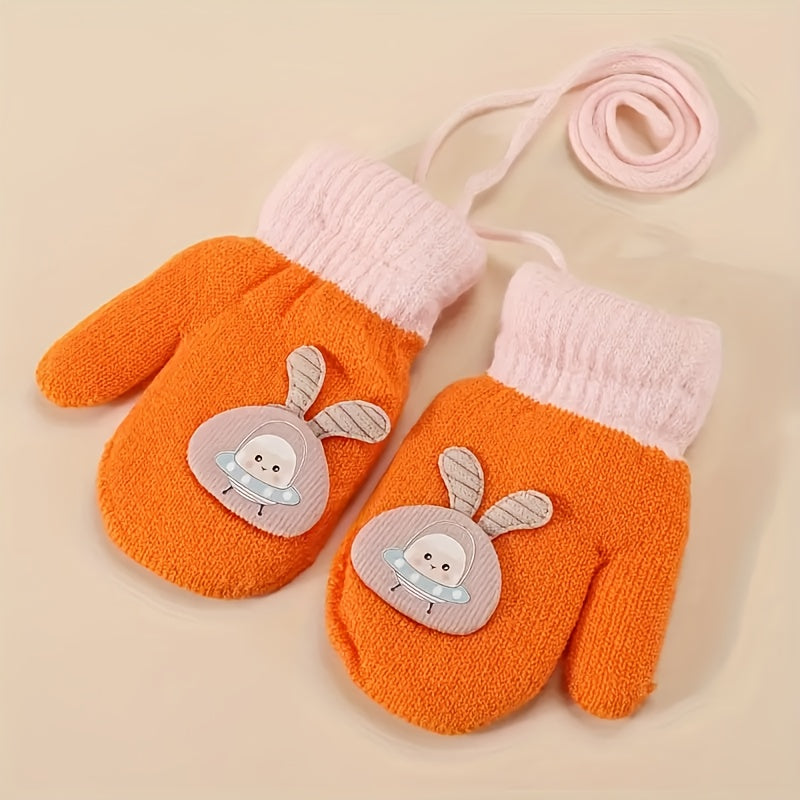 Gants enfant coloris jaune mandarine, motifs animaux