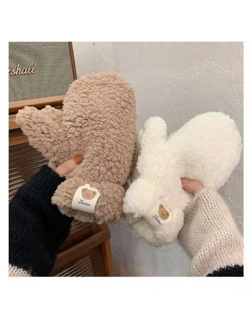 Moufle femme peluche teddy, vue de la paire