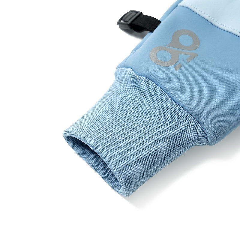 Gants de vélo enfant, détail de la sangle et du logo