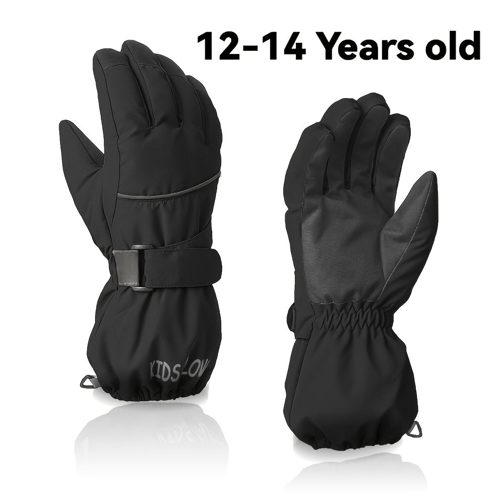 Gants enfant noirs, taille 12-14 ans, vue de face et de la paume