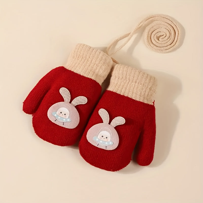 Gants enfant coloris bourgogne, motifs animaux