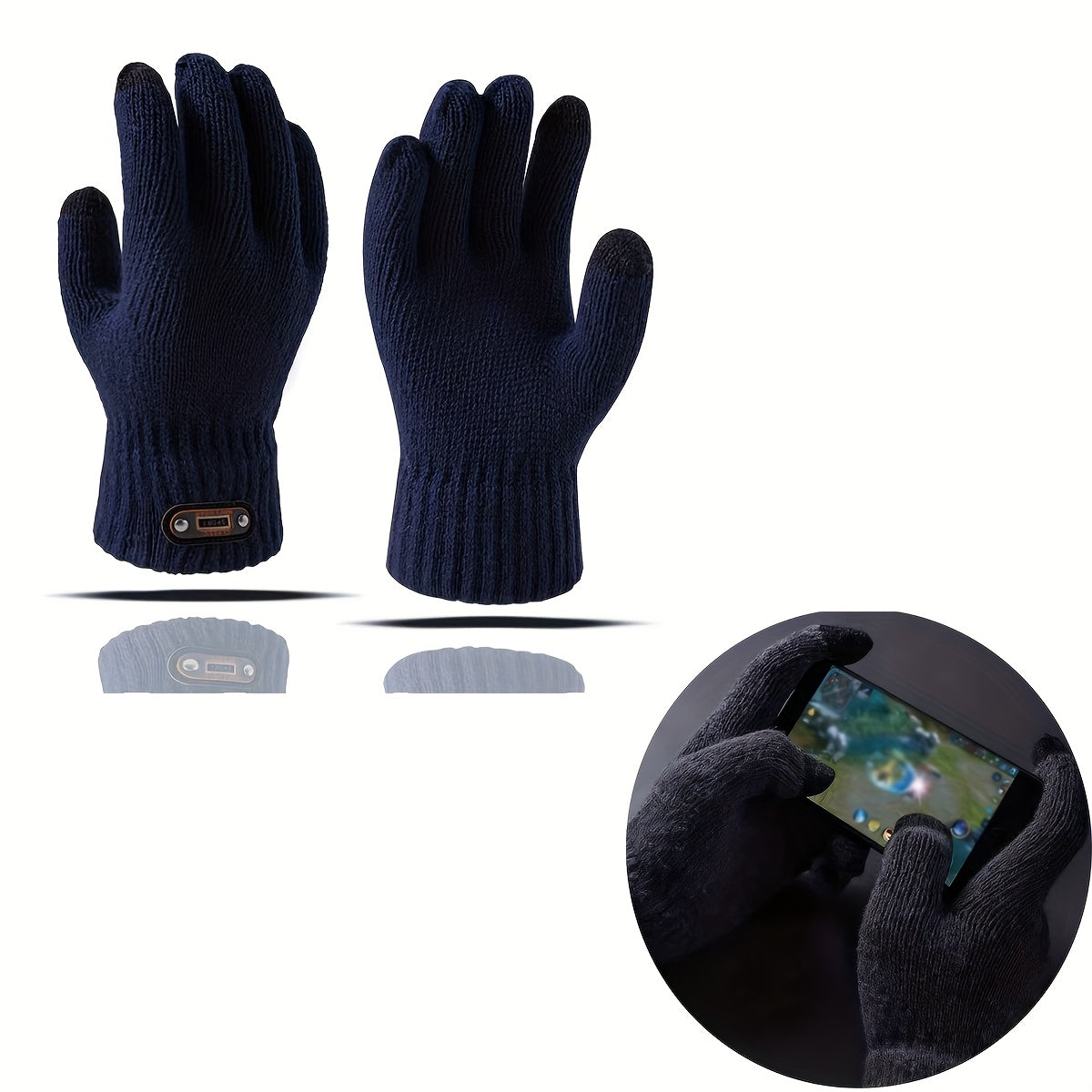 Gants homme bleu marine, vue de dos et de face