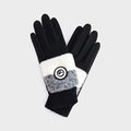Gants de golf noirs, bordure en fausse fourrure, bouton décoratif au poignet