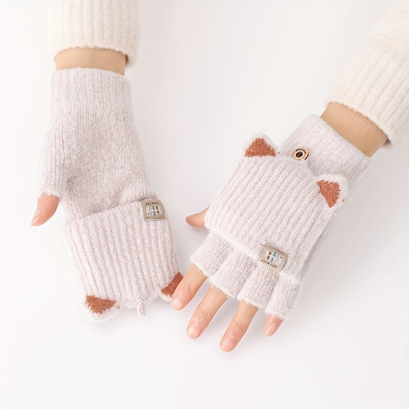 Mitaines enfant coloris beige, oreilles de chat
