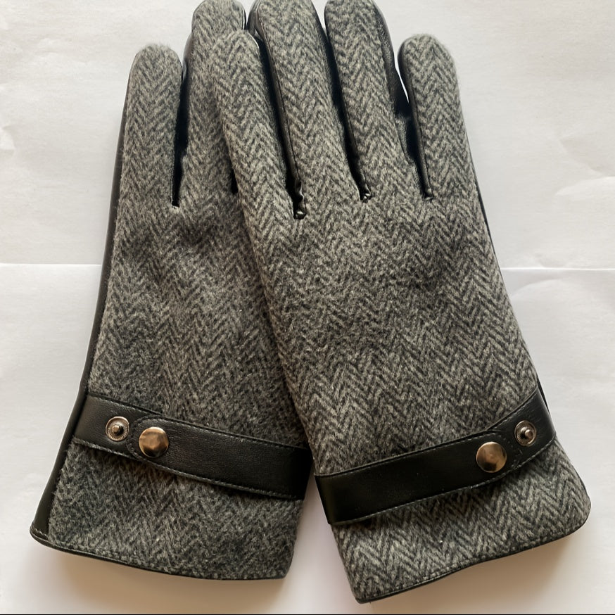 Gant homme en cuir PU, détail du revers chevrons