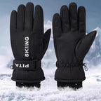 Gants de ski noirs, vue paume texturée et dos avec poche zippée