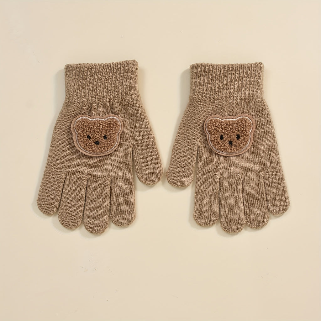Gants enfant coloris kaki foncé, tricot extensible