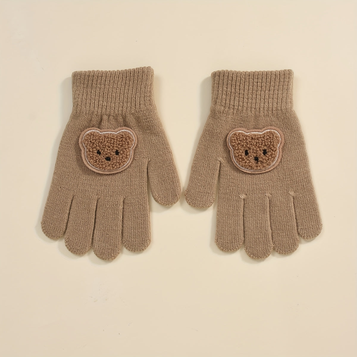 Gants enfant coloris kaki foncé, tricot extensible