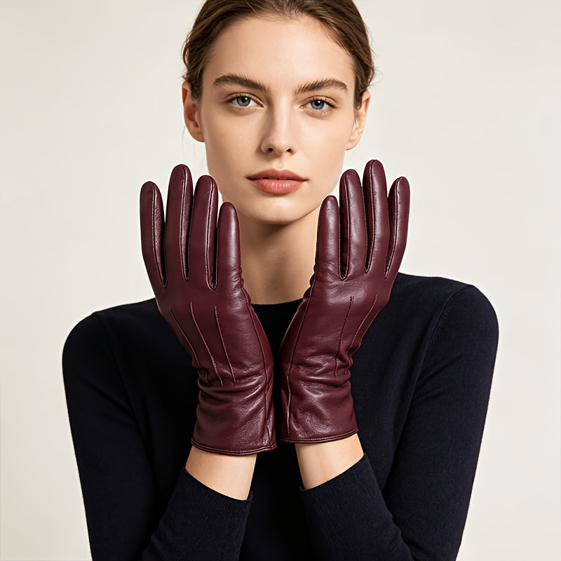 Gants femme vin rouge, mains jointes devant le buste