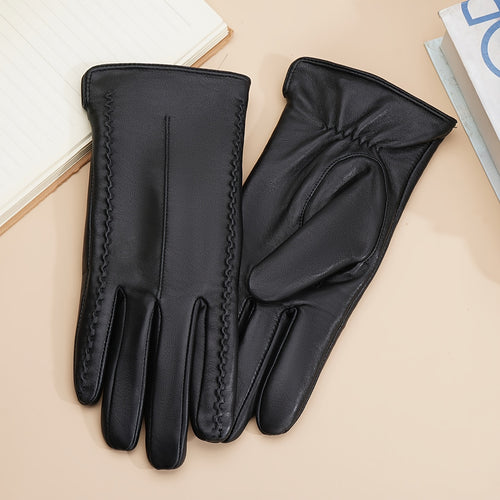 Gants cuir femme noir, surpiqûres décoratives visibles