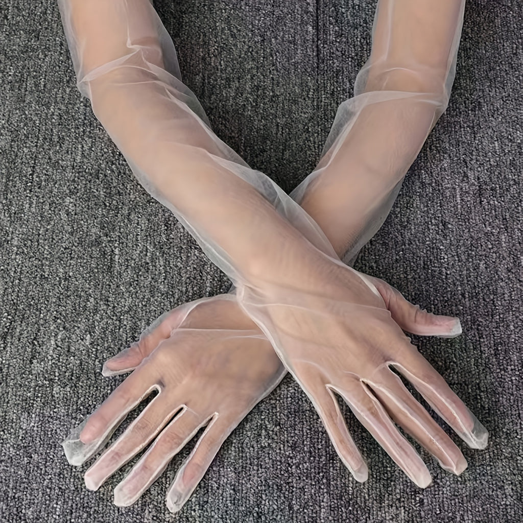 Gants longs femme tulle coloris blanc