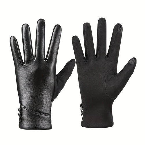 Gants cuir femme noirs, vue rapprochée des boutons