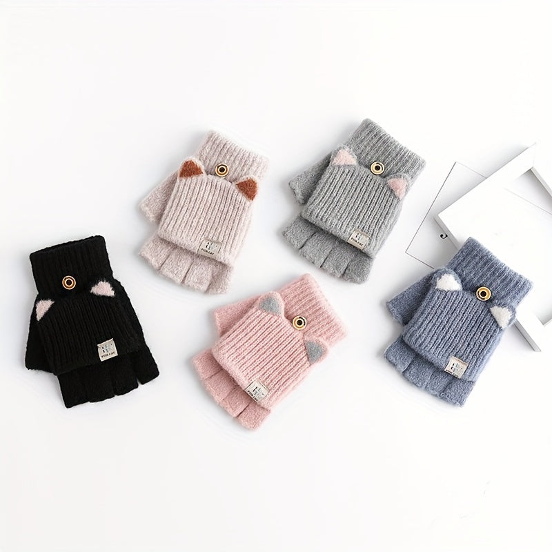 Mitaines enfant oreilles de chat, cinq coloris avec rabat