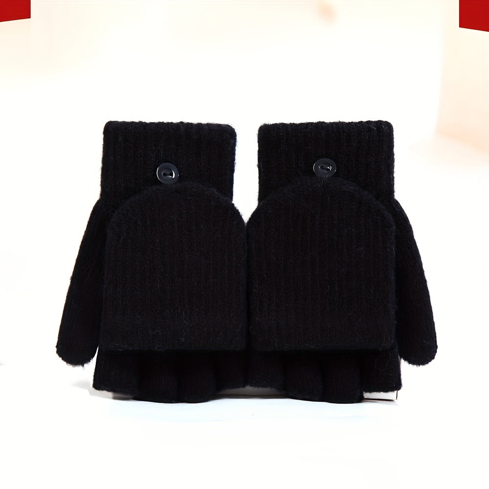 Gants enfant demi-doigts jacquard, coloris noir