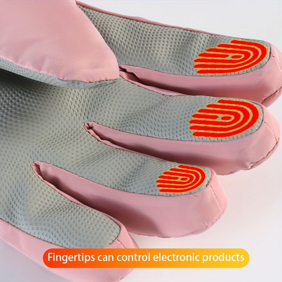 Bout des cinq doigts du gant de ski rose, compatibles écran tactile
