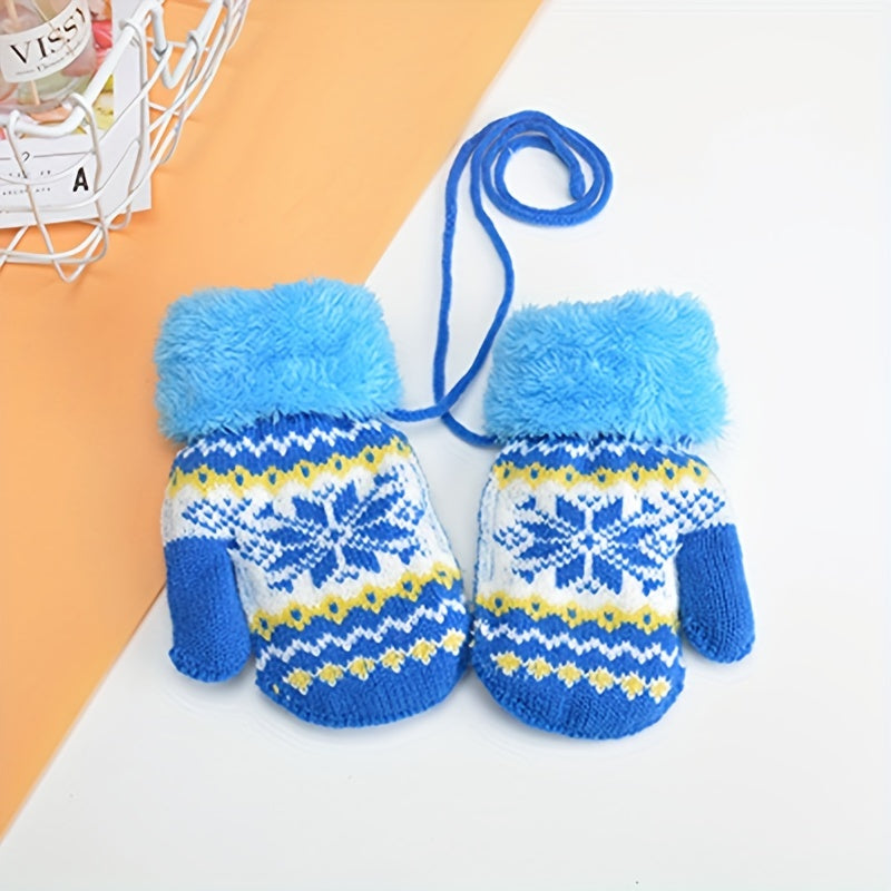 Gants enfant coloris bleu, motif floral