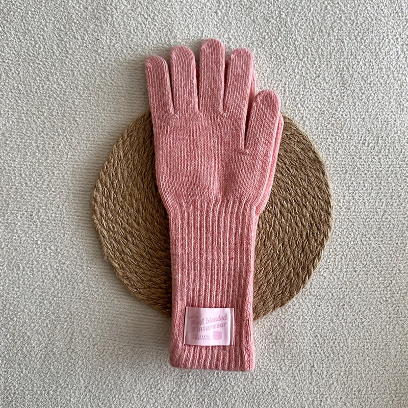 Gant femme long rose en laine, cinq doigts