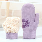 Moufle femme violet clair en velours, motif flocon de neige
