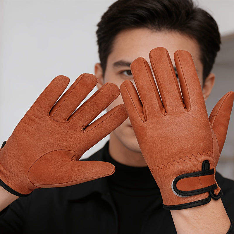 Gants cuir homme orange, vue rapprochée des coutures