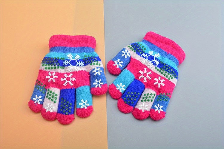Gants enfant motif flocon de neige, coloris rose et bleu