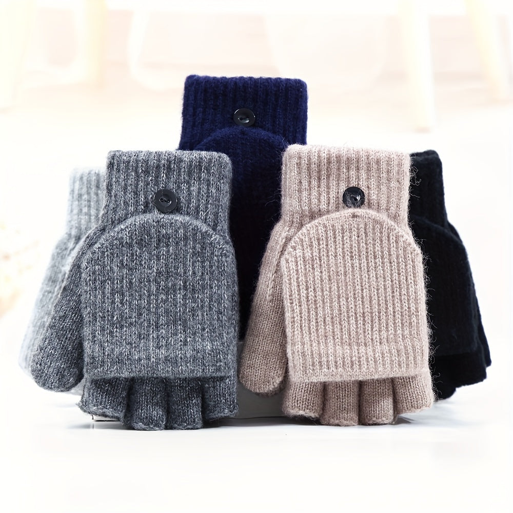 Gants enfant demi-doigts jacquard, cinq coloris ensemble