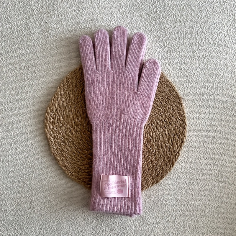 Gant femme long lilas en laine, cinq doigts