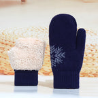 Moufle femme bleu marine en velours, motif flocon de neige
