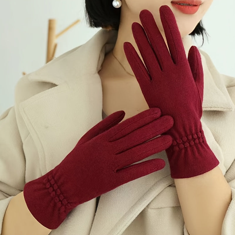 Gant femme rouge en laine, maille bouclette au poignet