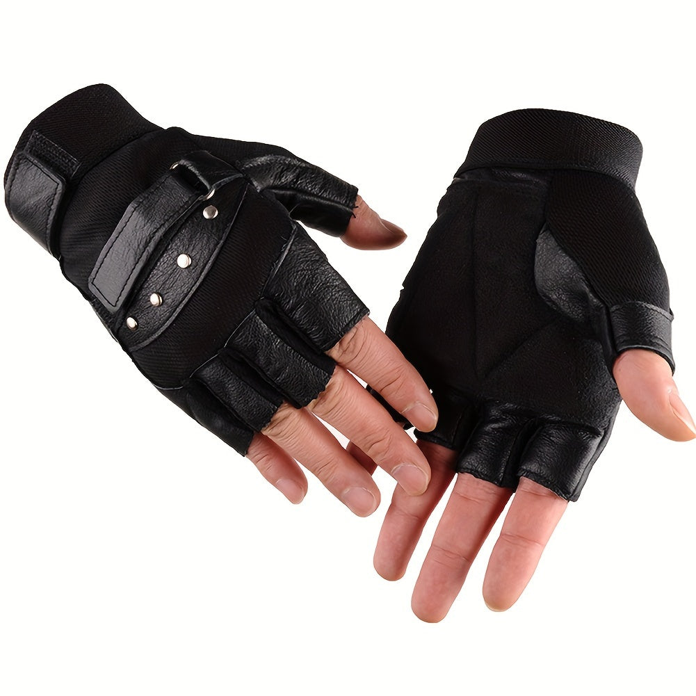 Gants demi-doigts cuir, vue détail