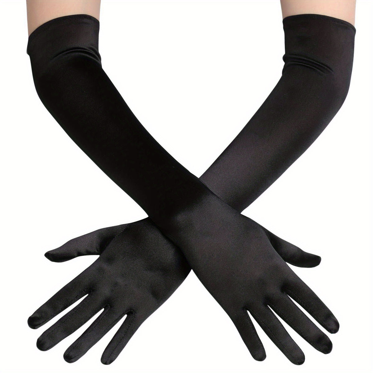 Gants longs femme satin coloris noir